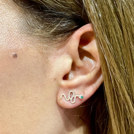 14 Ayar Yılan Tragus Pırlanta Küpe