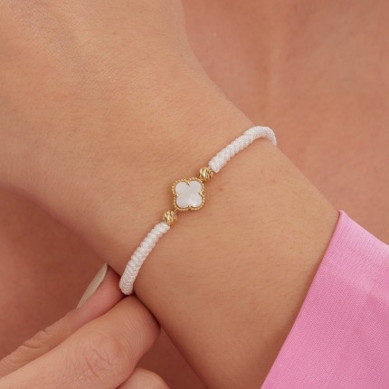 14 Ayar Beyaz İpli One Cleef Altın Bileklik