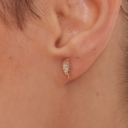 14 Ayar Yaprak Tragus Rose Pırlanta Küpe